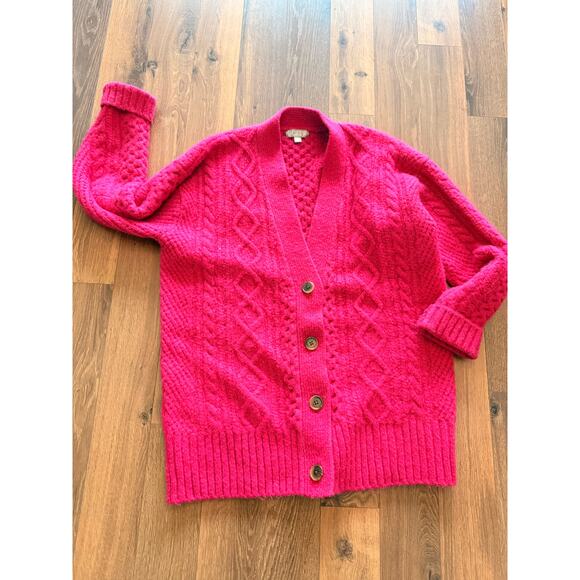 J.Crew Sweaters - J.Crew cable-knit stretch cardigan sweater Bright Pink Size Medium